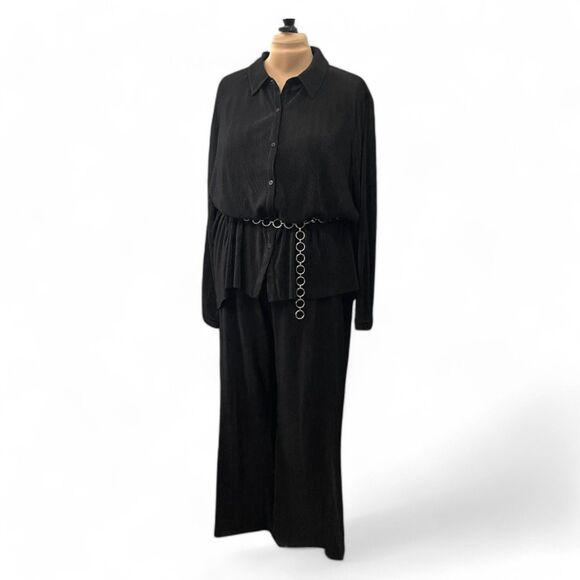 Nine.Eight Plisse Pleat Shirt and Pants Set, Black. Size 3X NEW! - Picture 3 of 10
